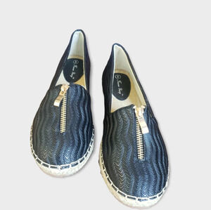 Forever Young Women's Black Espadrille Zipper Ballet Flats, Size 8